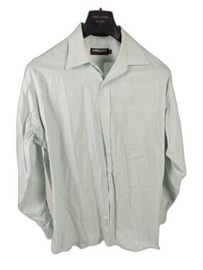 Men’s Kirkland Signature Dress Shirt Mint Green 17.5 36 Non-Iron Cotton